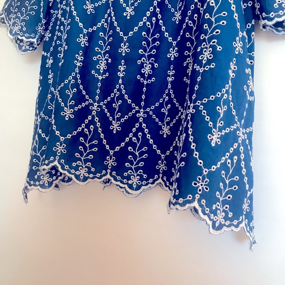 Zara Sz M embroidered blue Scalloped Shirt Top - Picture 7 of 15